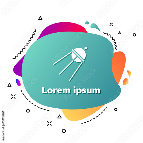 White Satellite icon isolated on white background. Abstract banner with liquid shapes. Vector Illustration