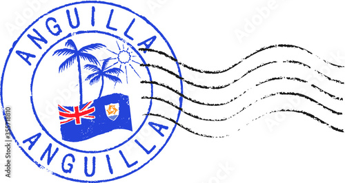 Postal grunge stamp 'Anguilla'. White background.