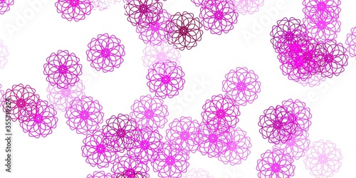 Light Pink vector doodle pattern with flowers.