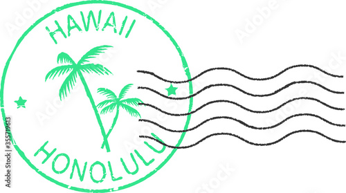 Postal grunge stamp symbols ''Hawaii-Honolulu''.