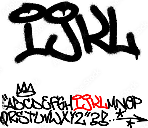 Spray graffiti tagging font. Letters   I      J      K      L  . Part 3