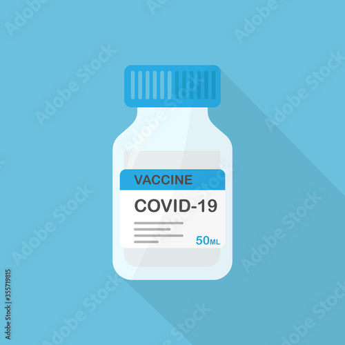 COVID-19 vaccine bottle icon isolated on light blue background Coronavirus epidemic flu treatment vector illustration
