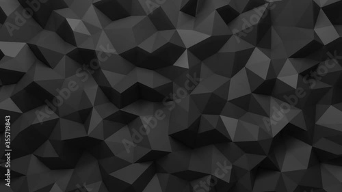 3d rendering abstract polygonal surface in black. Low poly background, smooth wavy motion animation. Minimal geometric design. photo