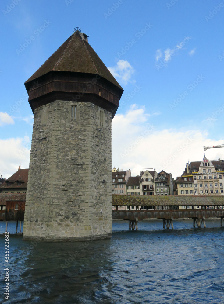Tower of the famous Chapel Bridge in Lucerne