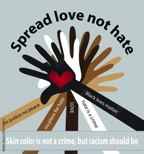 Skin color is not a crime, but your racism should be, spread love not hate poster