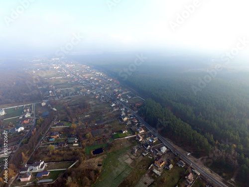 Aerial view of the saburb landscape (drone image). Near Kiev photo