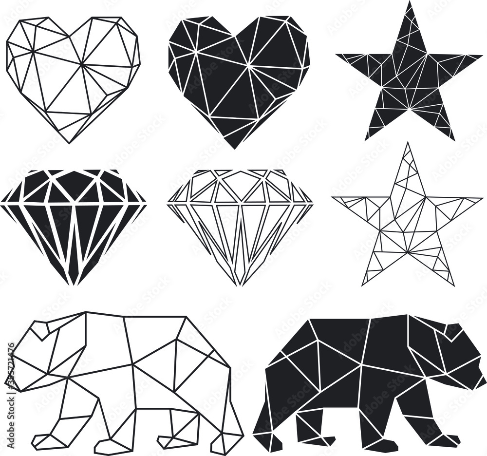 Vector abstract polygonal geometric abstract heart, star, bear, brilliant rock Vector abstract polygonal geometric abstract heart, star, bear, brilliant rock