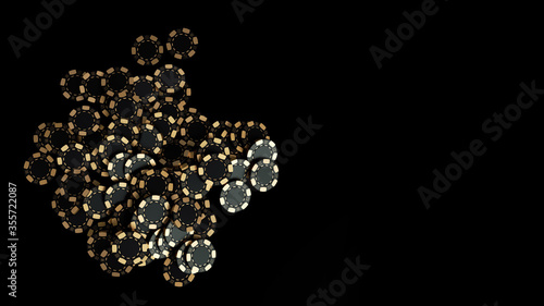 Bunch Of Golden And Black Poker Chips Wallpaper, Background, 3D Illustration