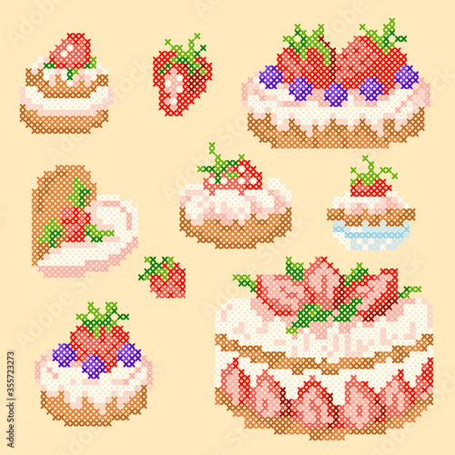 set of cross stitch sweets