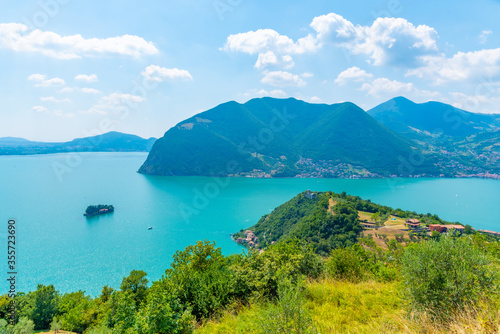 Aerial view of Sensole village at Monte Isola in Italy photo