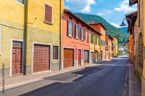 Narrow street of Vertine village at Iseo lake in italy photo