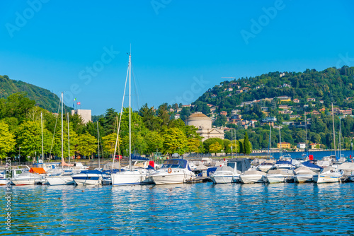 View of a marina at Como town in Italy photo