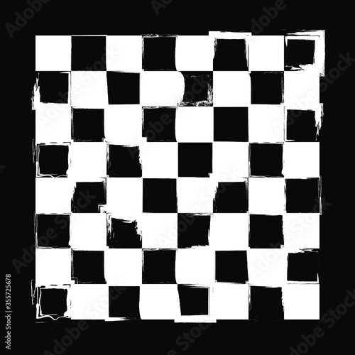 black and white square pattern in grunge retro design style. brush stroke vectore drawn. it could be used as chess board, checkerboard, checkered flag, or fabric pattern.