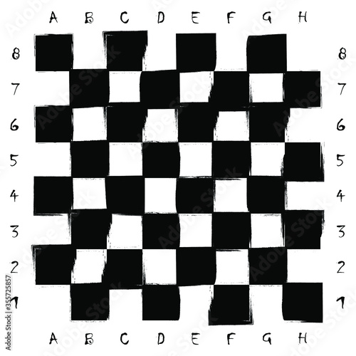 chess board design in grunge retro style. it has classical black and white colors. brush stroke vector drawn.