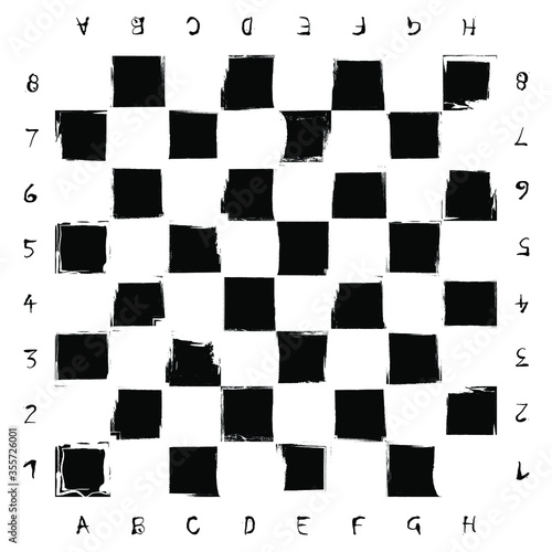 chess board design in grunge retro style. it has classical black and white colors. brush stroke vector drawn.