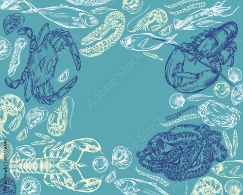 Illustration of different seafood.