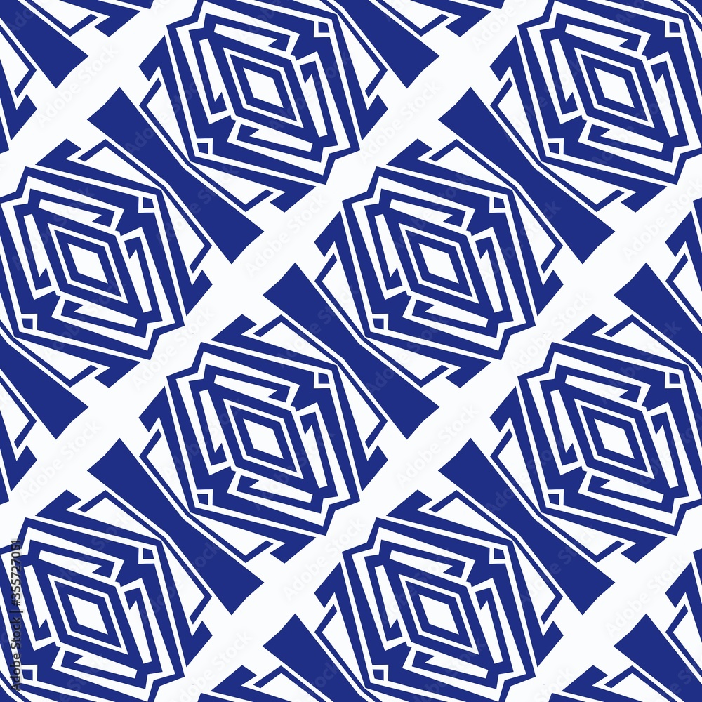 Geometric line art pattern over white background. Seamless monochromatic wallpaper. Blue and white tiling Geometric line art pattern over white background. Seamless monochromatic wallpaper. Blue and white tiling