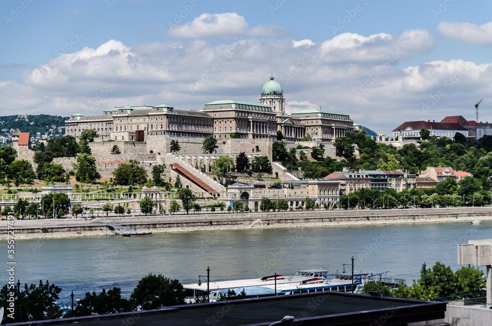 Buda Castle by day across the river Danube in Budapest, Hungary