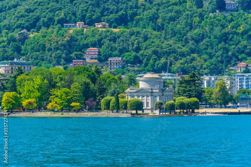 Tempio Voltiano on shore of lake Como in Italy photo