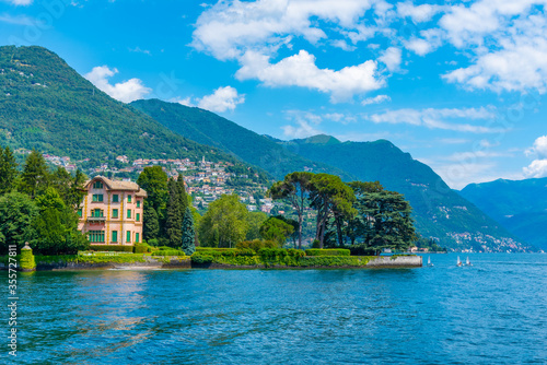 Lakeside villa at Tavernola town at Lake Como, Italy photo