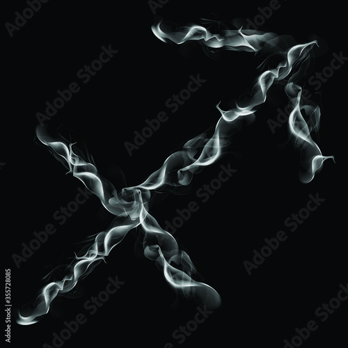 Sagittarius horoscope and zodiac symbol in floating smoke on the black background