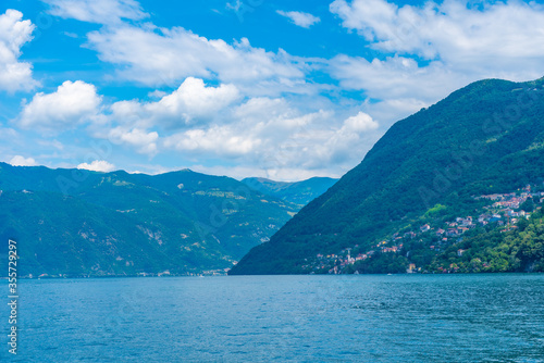 Lake Como viewed from a ferry, Italy photo