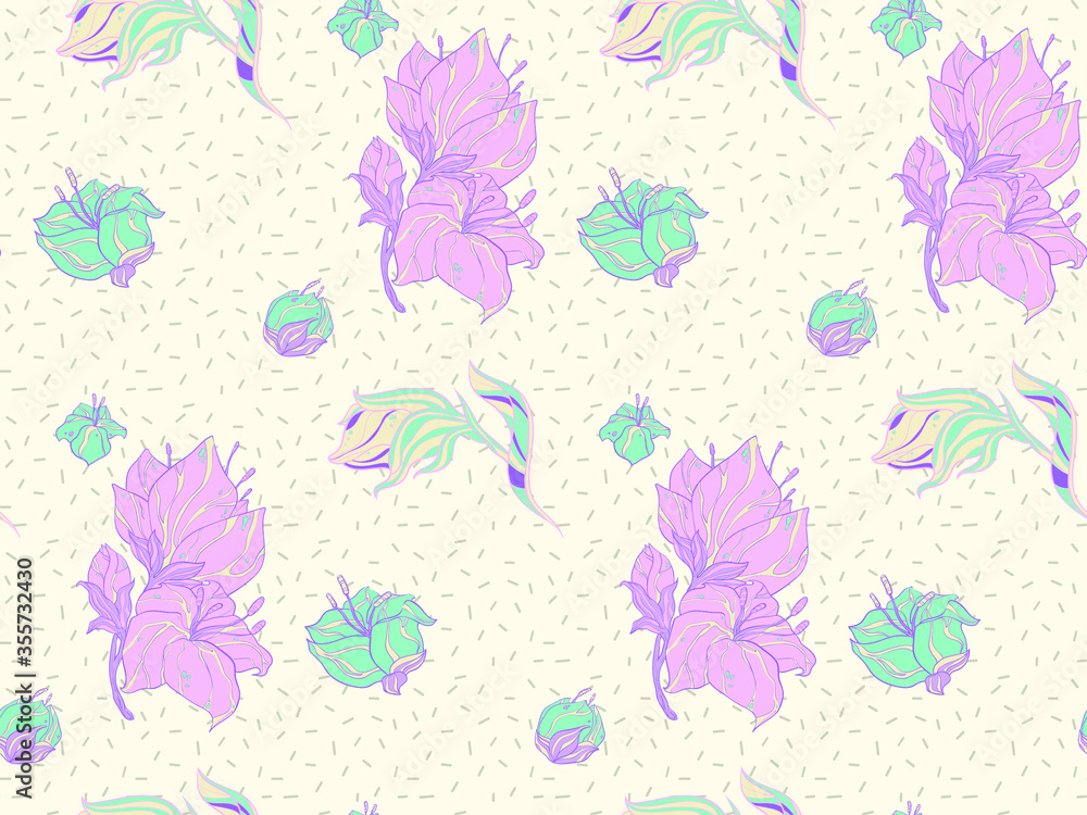 Image without seams. Beautiful pattern on a summer theme. Pattern consisting of  floral ornament and  glade. Background image.
