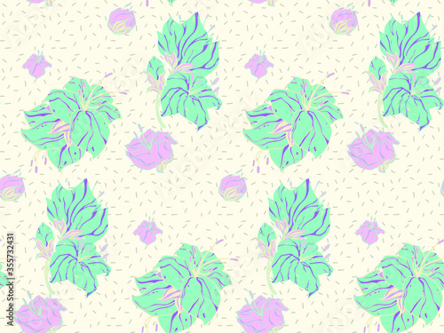 Image without seams. Beautiful pattern on a summer theme. Pattern consisting of floral ornament and glade. Background image. 