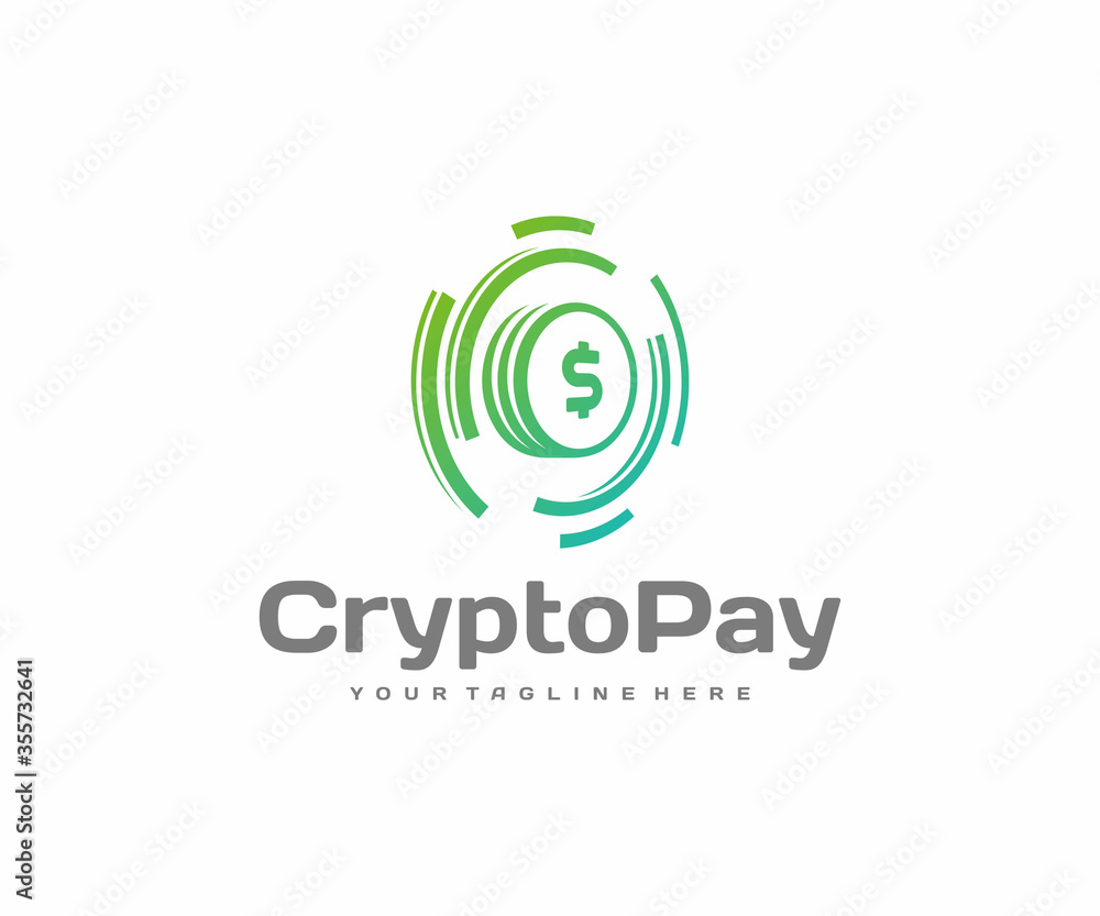 Financial technology or fintech logo design. Cryptocurrency exchange and digital coin mining vector design. Virtual money logotype