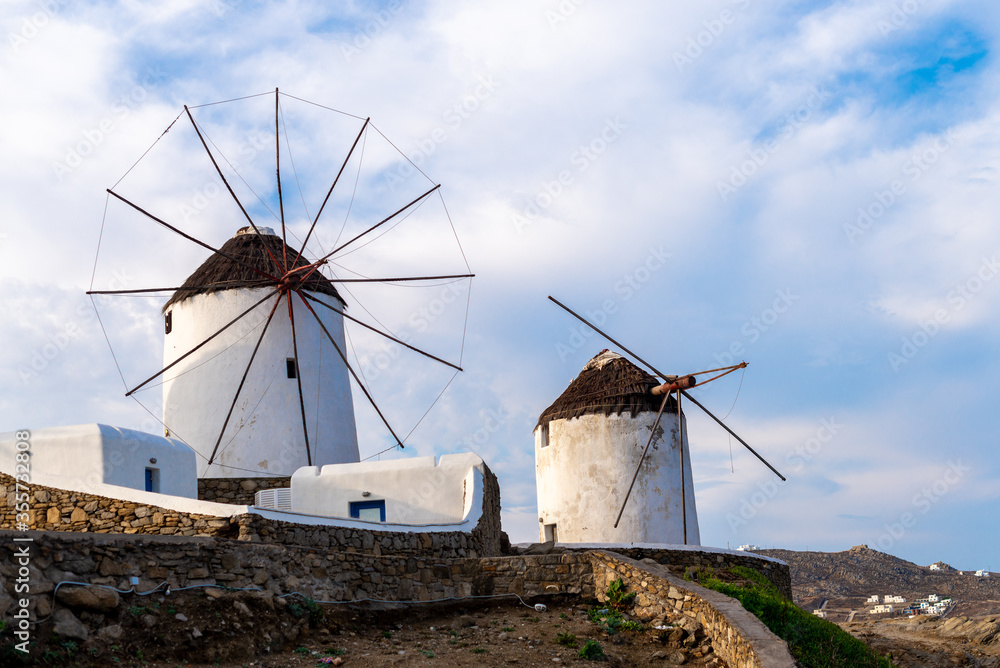 Wind Mills from tha famous island of Mykonos, Greece. One of the most popular cruise stops, the greek island of Mykonos. Tourist spot