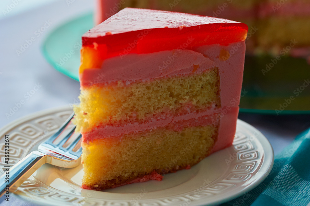Torta Helada, a Peruvian jello cake with layers of strawberry mousse