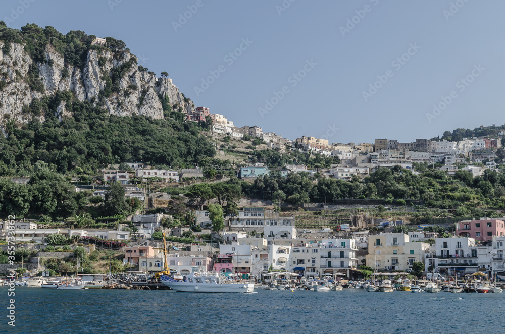 Panoramic view of marina at Capri island in Italy