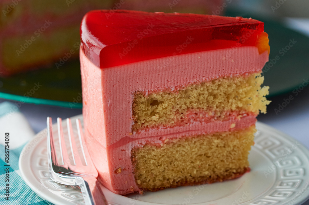 Torta Helada, a Peruvian jello cake with layers of strawberry mousse