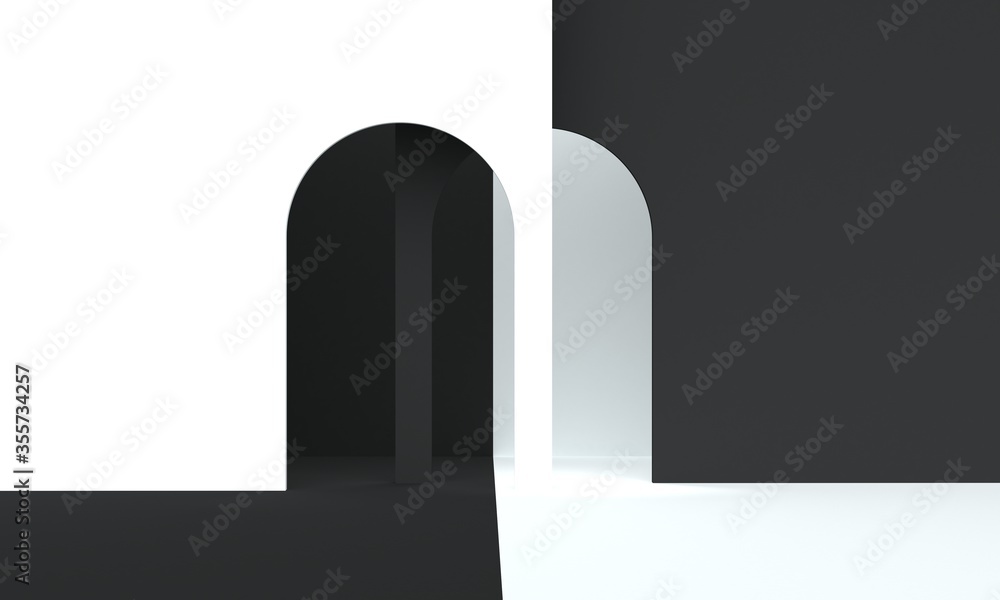 Interior black and white arch. 3d rendering Interior black and white arch. 3d rendering