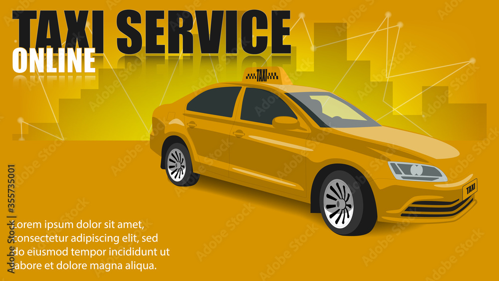 Taxi banner on a yellow background.Taxi illustration Taxi banner on a yellow background.Taxi illustration