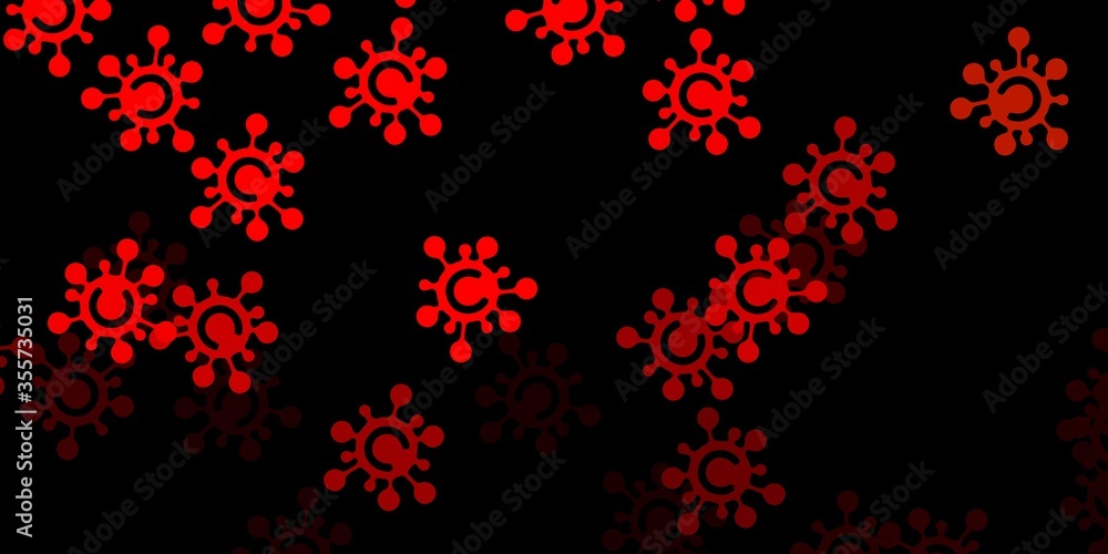 Dark red, yellow vector backdrop with virus symbols.