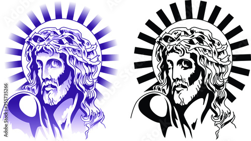Stylized tattoo of Jesus Christ. Symbol of Christianity, prayer, religion t-shirt design. Vector illustration