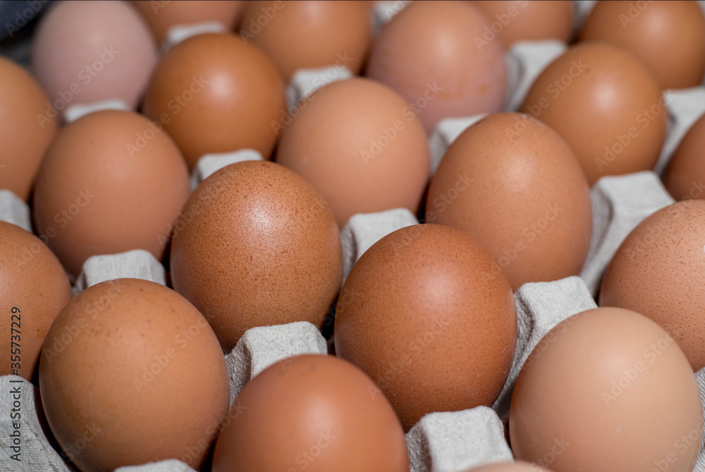 Close-up de huevos colocados en una huevera. 