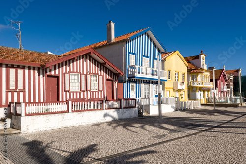Fisherman typical striped houses in Costa Nova, Aveiro, Portugal