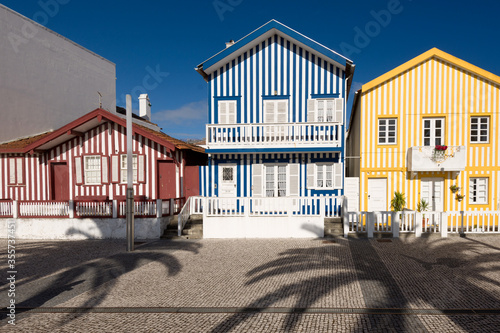 Fisherman typical striped houses in Costa Nova, Aveiro, Portugal