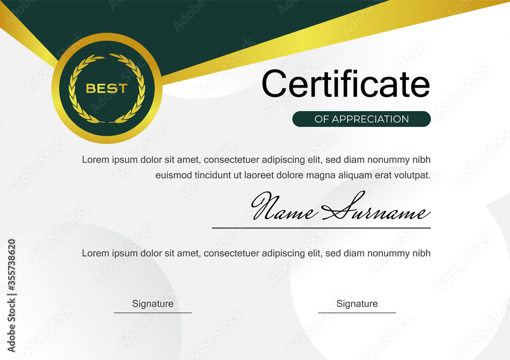 creative green certificate of achievement template with gold badge vector design creative green certificate of achievement template with gold badge vector design