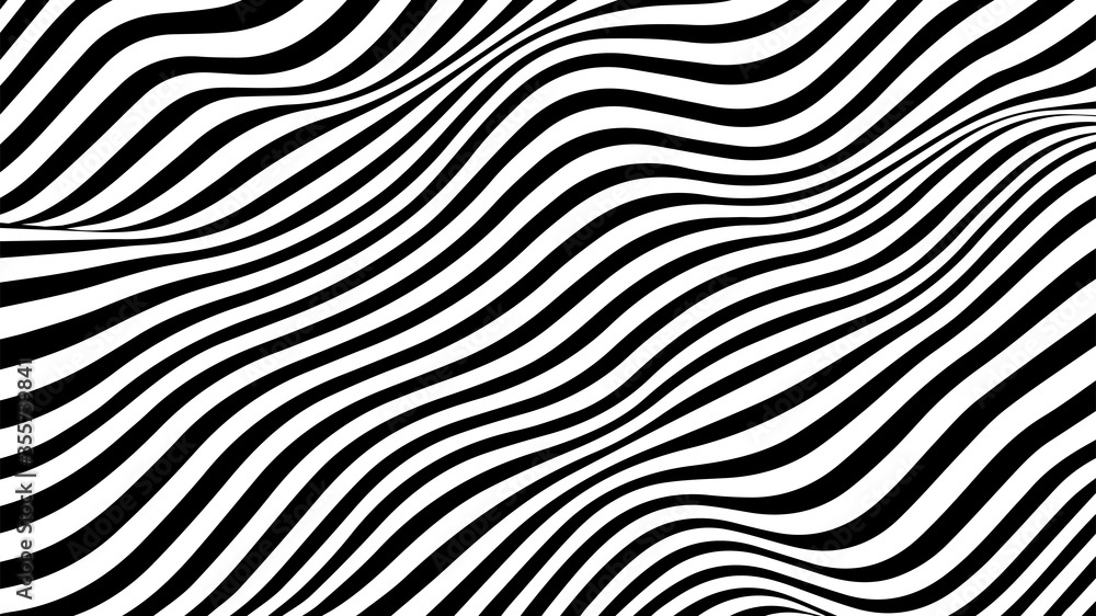 Naklejka Vector optical illusion with black and white lines. Abstract curve background.