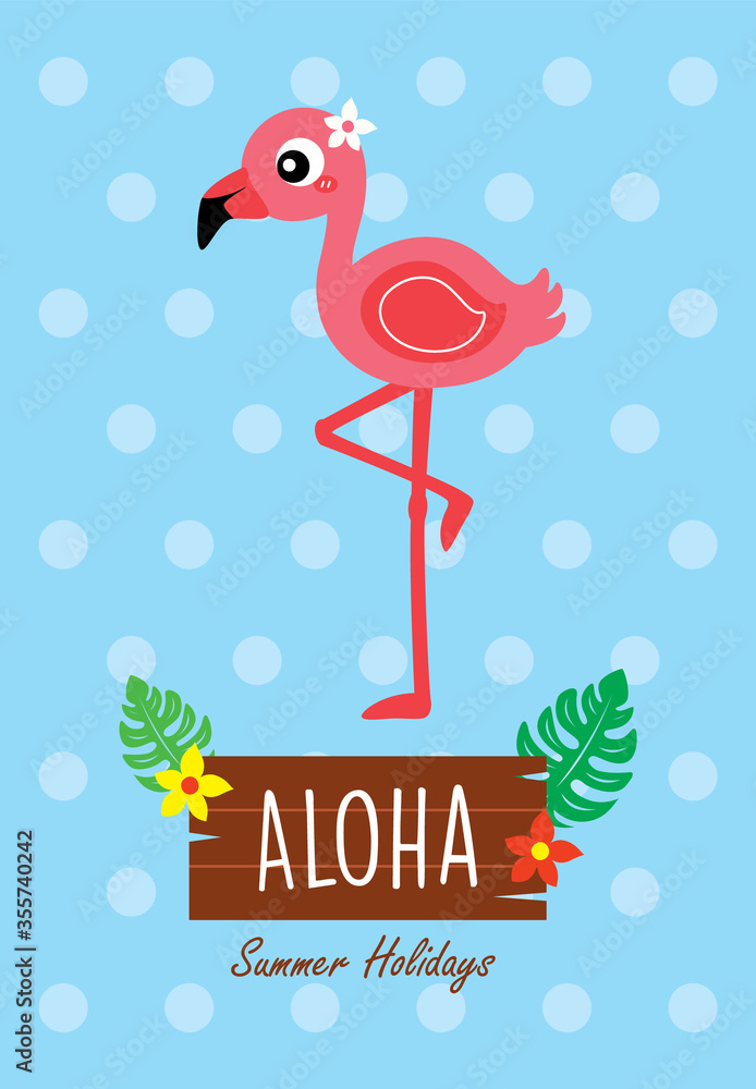Naklejka premium cute flamingo aloha summer holiday greeting vector