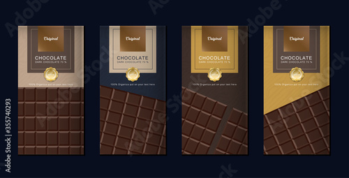Chocolate bar packaging set. Trendy luxury product branding template with label pattern for packaging. Vector design.