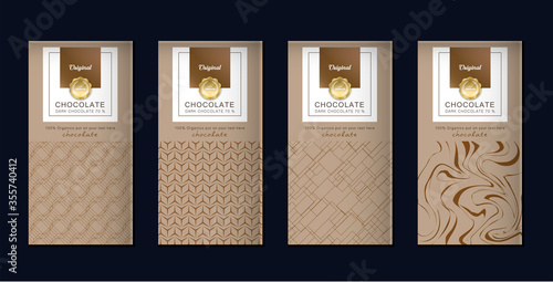Chocolate bar packaging set. Trendy luxury product branding template with label pattern for packaging. Vector design.