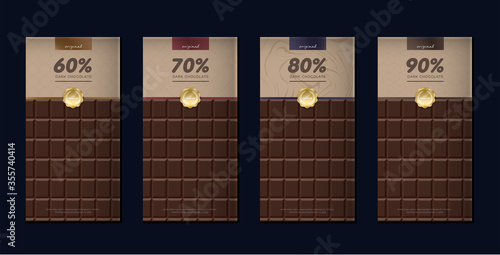 Chocolate bar packaging set. Trendy luxury product branding template with label pattern for packaging. Vector design.