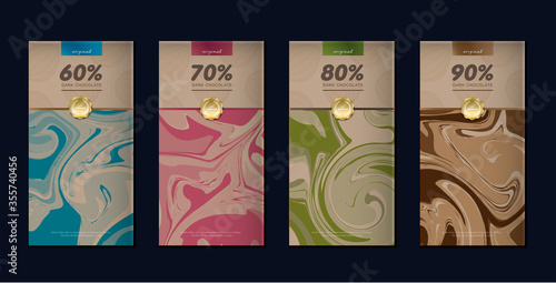 Chocolate bar packaging set. Trendy luxury product branding template with label pattern for packaging. Vector design.