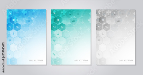 Template brochure or cover book, page layout, flyer design. Concept and idea for health care, technology. science icon pattern medical innovation concept. vector design.