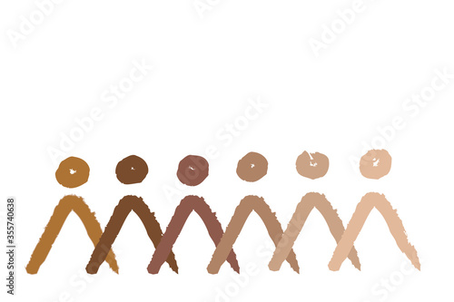 Different races people protest, interracial community unity. Modern vector in simple naive style. Abstract human shapes different nationalities on white. Stop racism. All lives matter