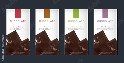 Chocolate bar packaging set. Trendy luxury product branding template with label pattern for packaging. Vector design.